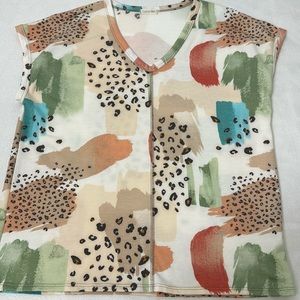 Cotton Bleu Watercolor & Animal Print Top